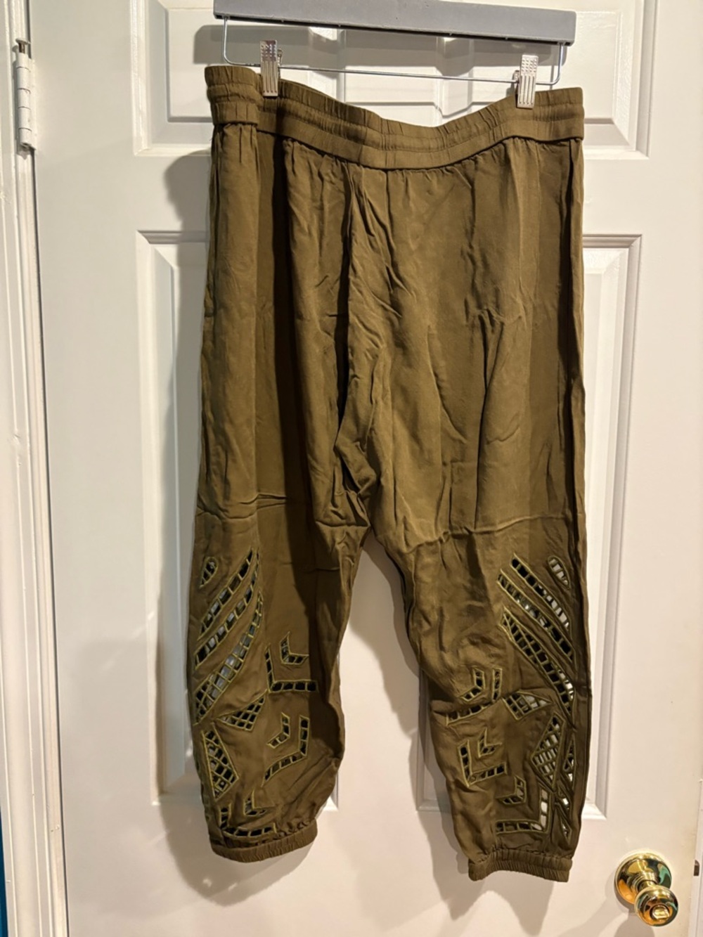 Anthropologie Dolan  Laser Cutout Joggers pants olive green sz LP PL - Picture 2 of 6